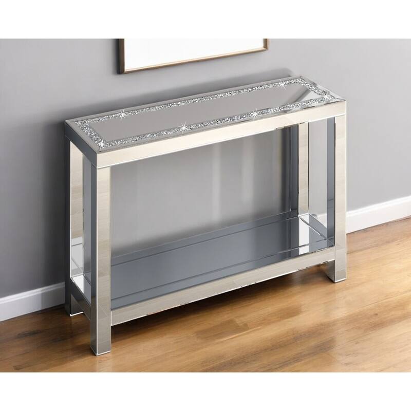 HomeRoots 47" Silver Mirrored Glass And Faux Crystals Console Table With Shelf - 47.24' X '31.5' X '13.78 - Silver