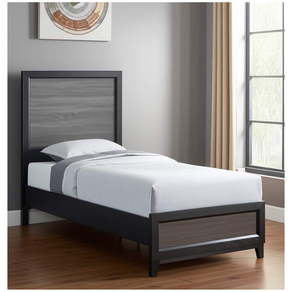 HomeRoots Black and Gray Wood Twin Bed Frame