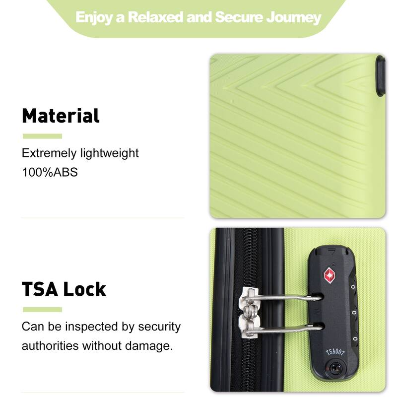4-Piece Modern Lightweight Luggage with Adjustable Drawbar, Swivel Wheels and TSA Lock, for Boarding Travel, Fluorescent Green