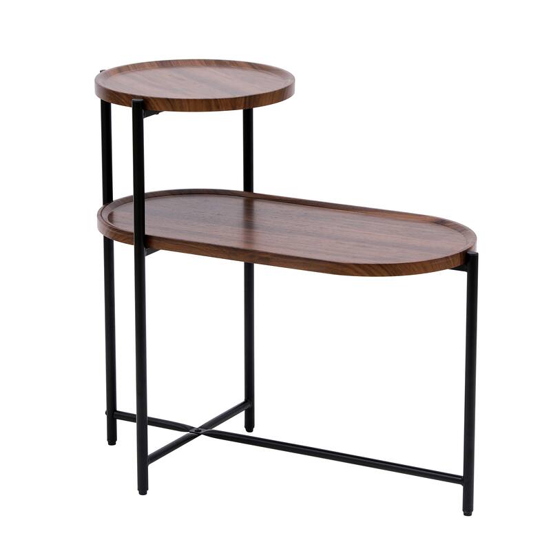 Small Coffee Table 2 Tier Modern Sofa Side Table with Wooden Storage Shelf Adjustable Table Legs, for Living Room Office