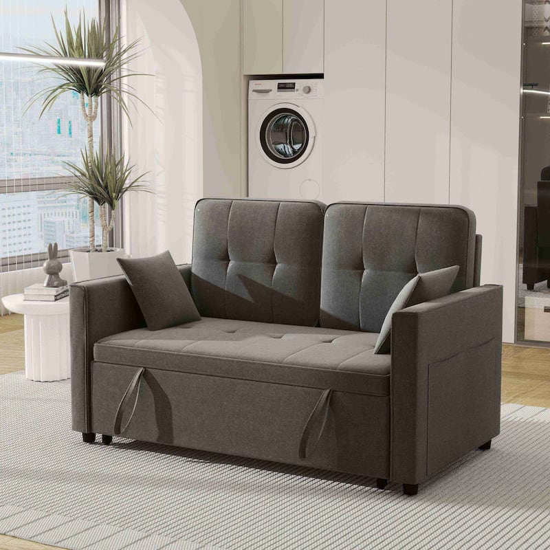 3 in 1 Convertible Sleeper Sofa Bed, Futon Couches for Living Room with Side Pocket, Adjustable Backrest