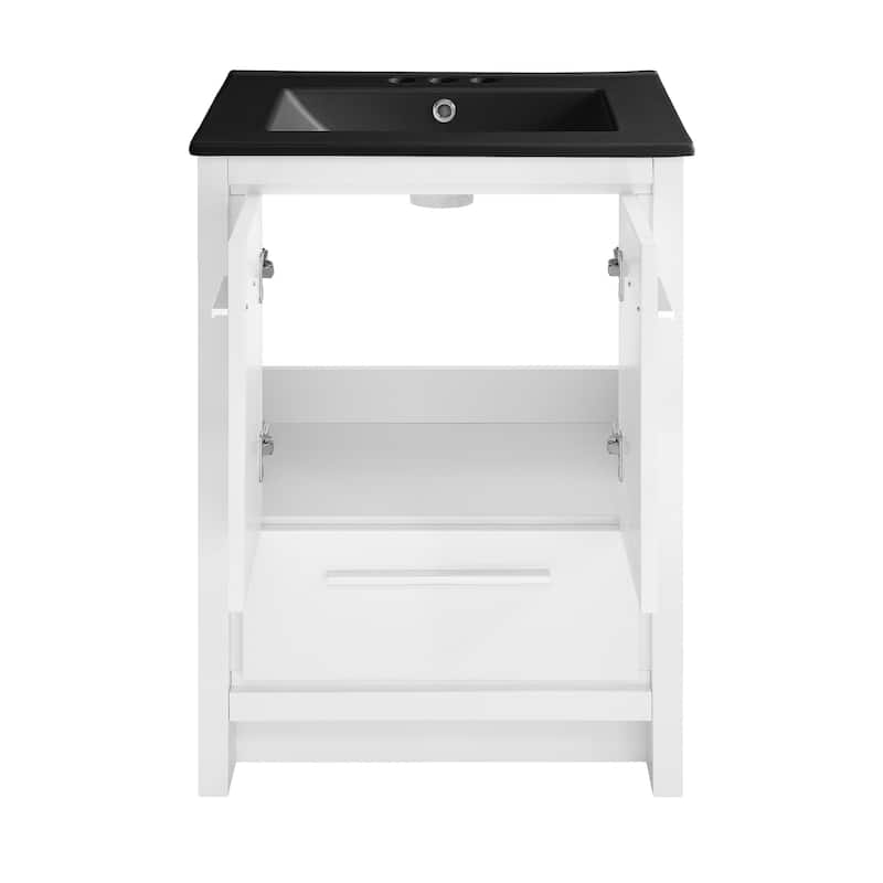 Virage 24 In. White Bathroom Vanity With Black, 3-Hole Ceramic Sink Top