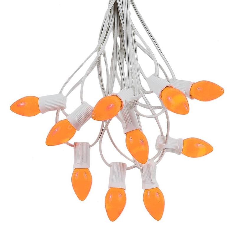25 Foot C7 Ceramic Christmas Light Set, Hanging String Lights, White Wire - Orange