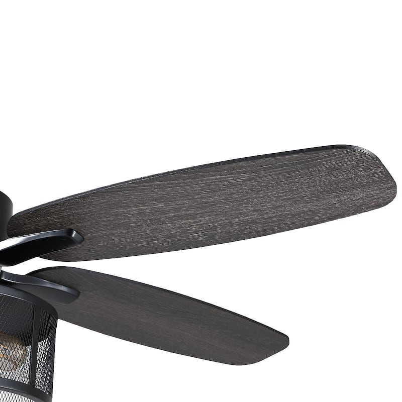 48“ and 56" Farmhouse Caged Light Ceiling Fan with Wood Blades Remote Control for Living Room Bedroom Patio 2*E26 Bulbs