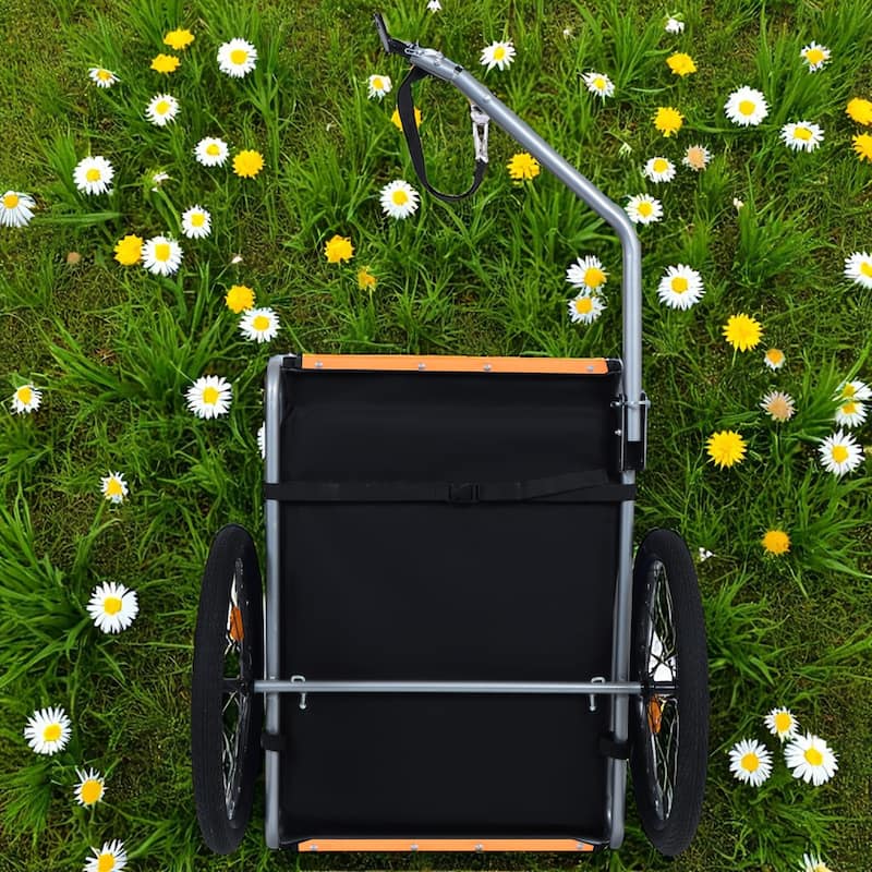 Folding Dog Bike Trailer with Steel Frame, 66LB Capacity Pet Carrier Cart with 20" Wheels & Waterproof Cover
