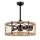 preview thumbnail 4 of 12, Delano 24-inch Matte Black and Imitation Wood 6 Lights 3 Blades Lighted Ceiling Fan with Remote