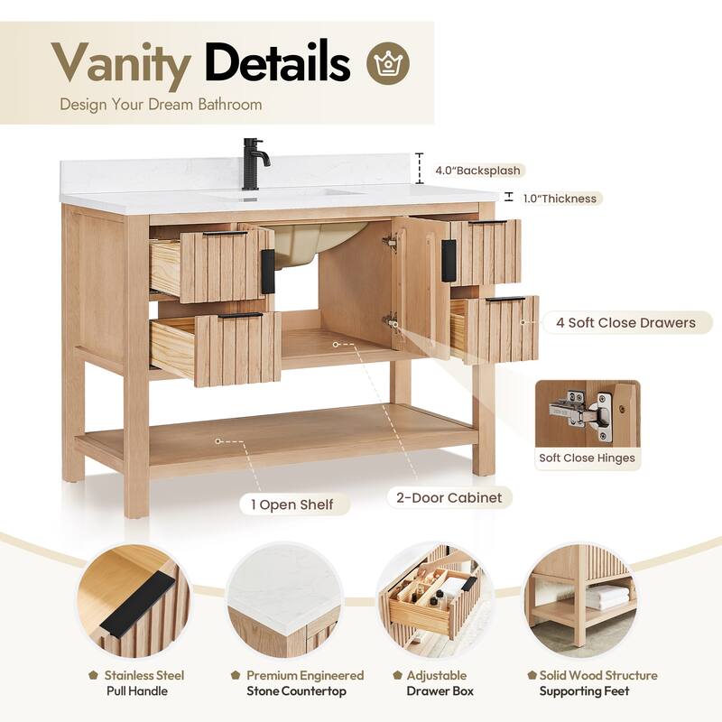 Tehran Bath Vanity with Composite Stone Top without Mirror