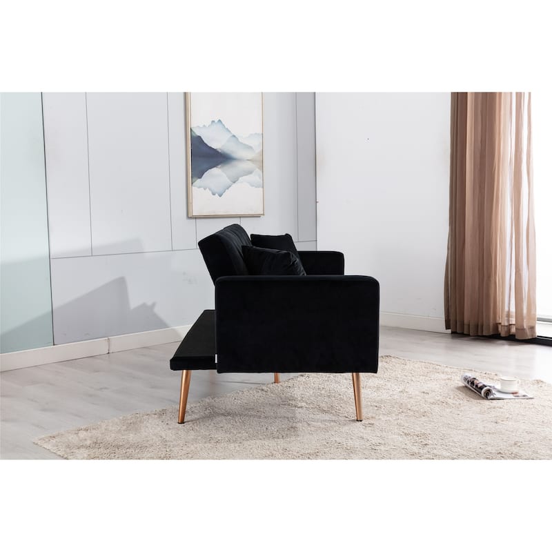 Velvet Upholstered Tufted Loveseats Sleeper sofa with Golden Legs