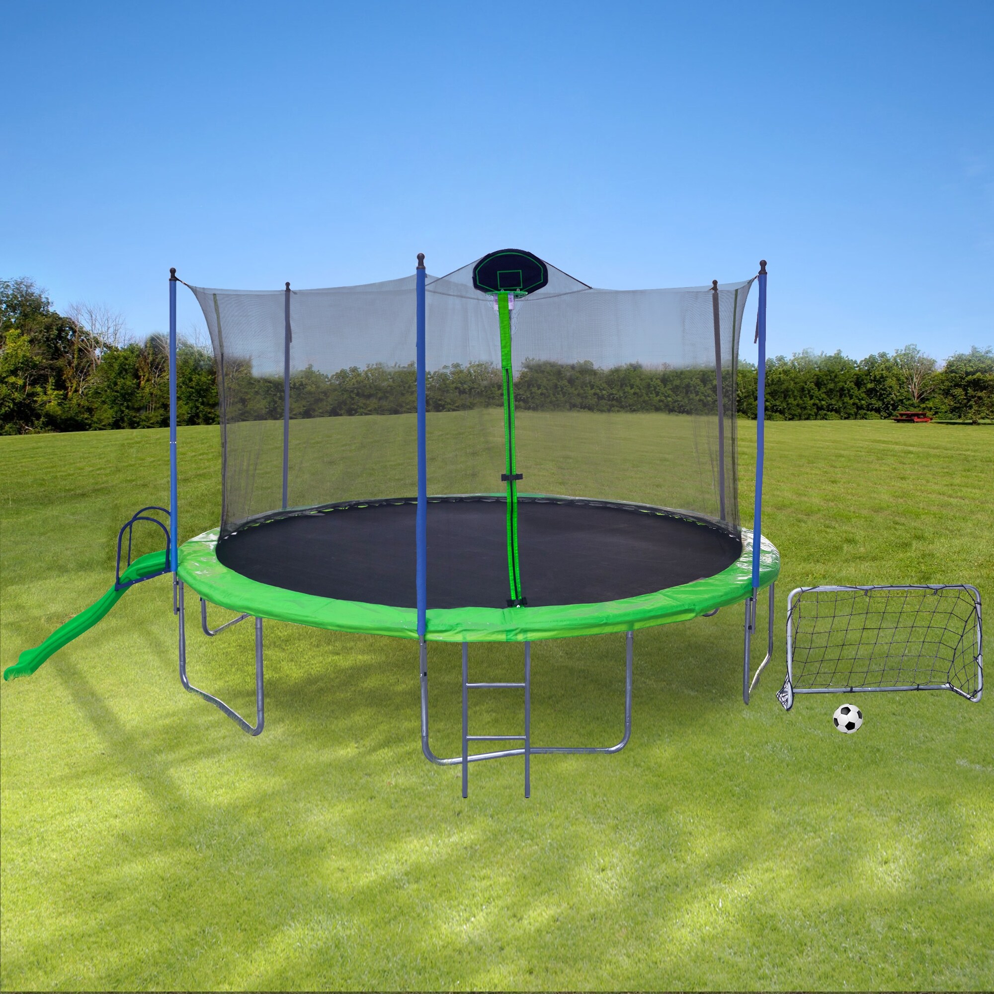 14FT Trampoline with Slide Outdoor Trampoline for Kids and
