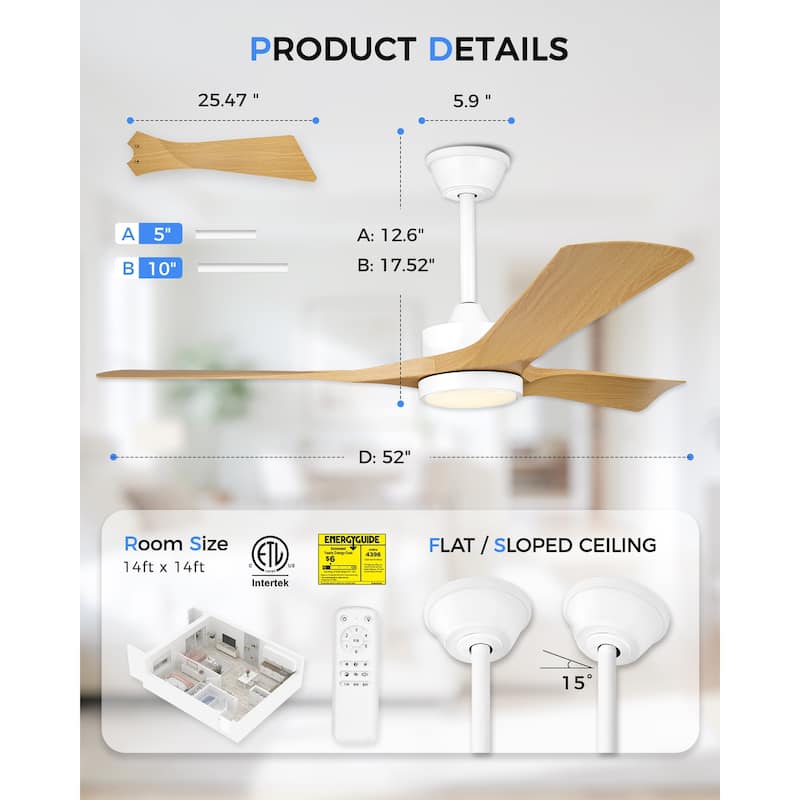 52"or 62" Diammable Ceiling Fan with Light,DC Motor and Remote