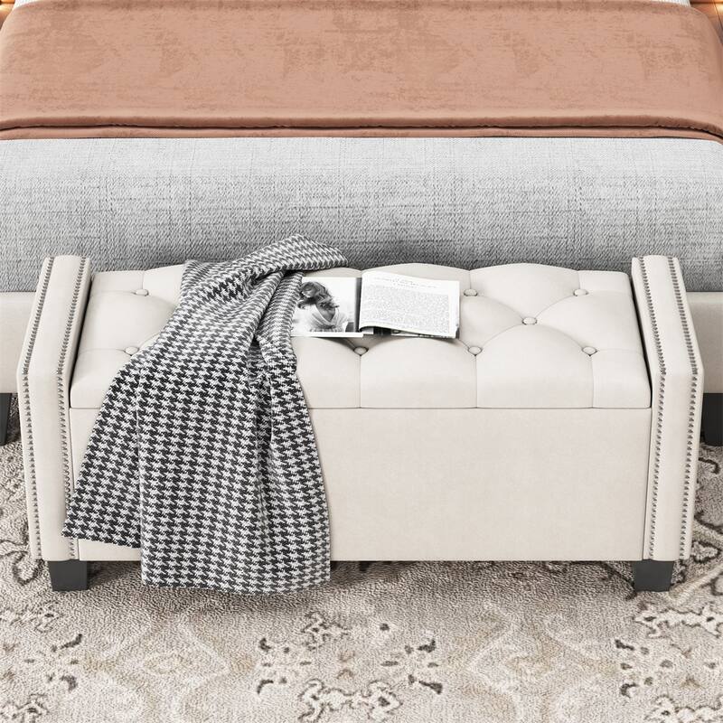 Upholstered Velvet Storage Ottoman Bench, Tufted Foot Rest Stool