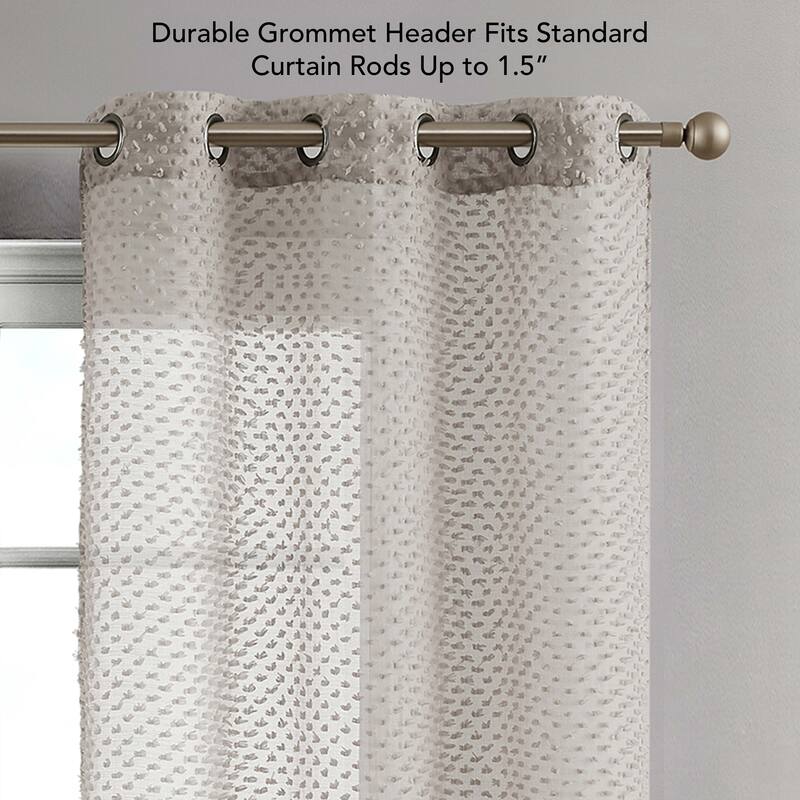 Creative Home Ideas Mia Embellished Sheer Grommet Window Curtain Panel Pair with Tiebacks,