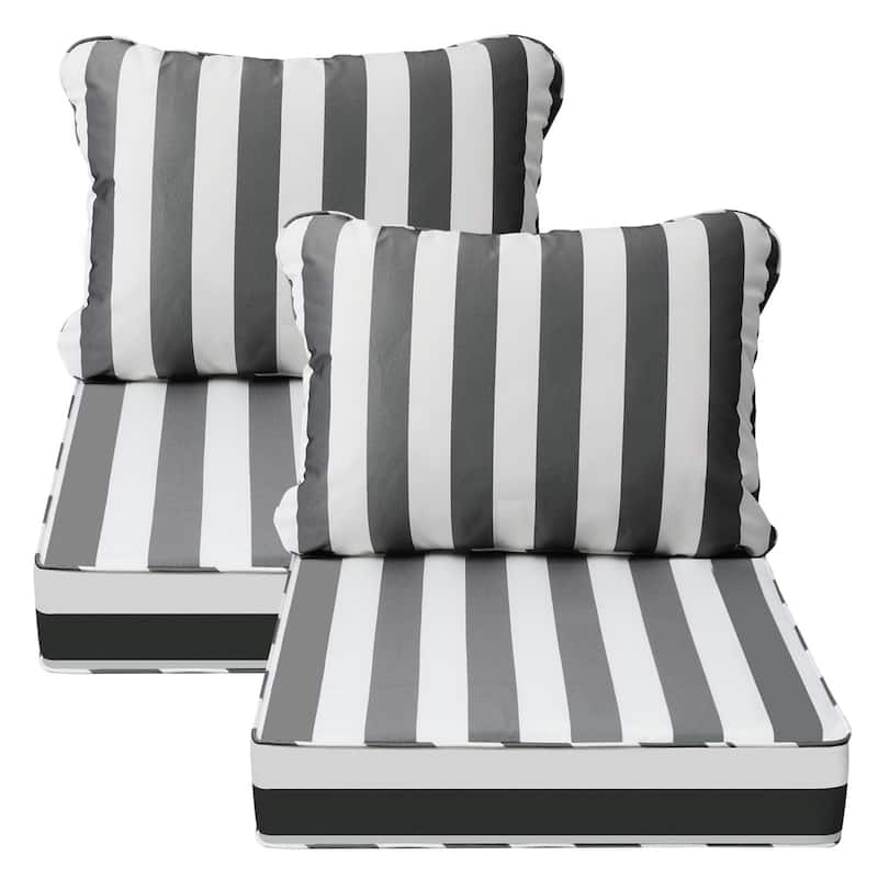 24"x24"x5"Waterproof Outdoor Deep Seat Cushion Set for Patio Furniture - Gray Cabana Stripe - 2 Count