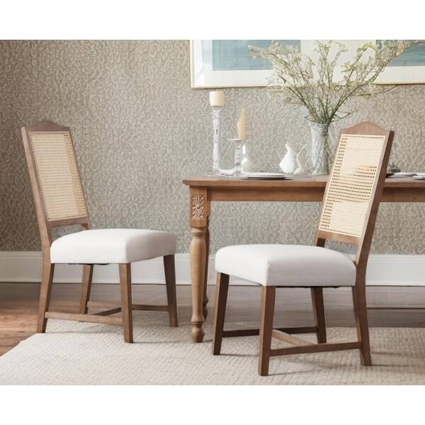Set of 2 Linen Upholstered Mid Century Modern Dining Chairs with Cane ...