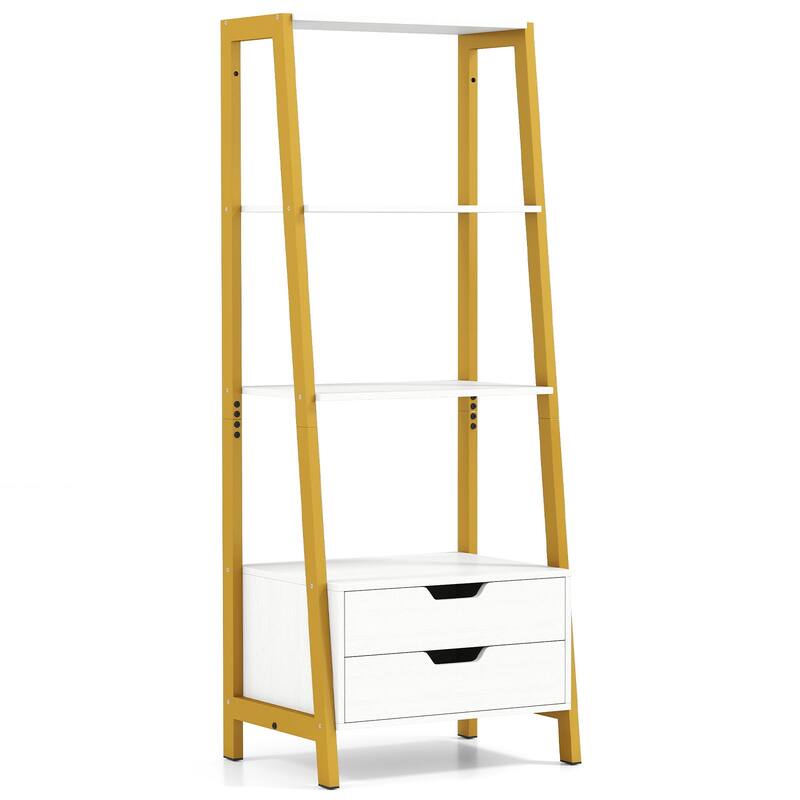 Gymax 4-tier Bookshelf w/ 2 Storage Drawers Sturdy Metal Frame