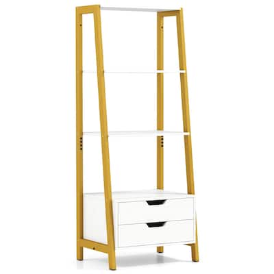 Ladder Bookshelf 4-Tier Freestanding Bookcase with Drawers - 20.5" x 15.5" x 52.5"