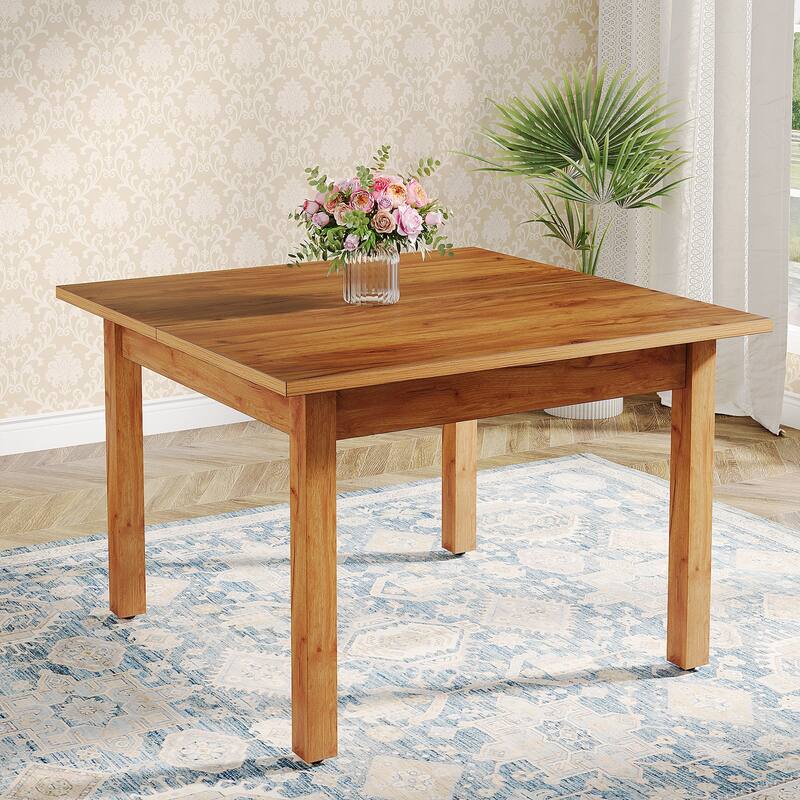 39.4'' Square Dining Table with Solid Wood Legs for 4, Small Kitchen Tables for Dining Room - Brown