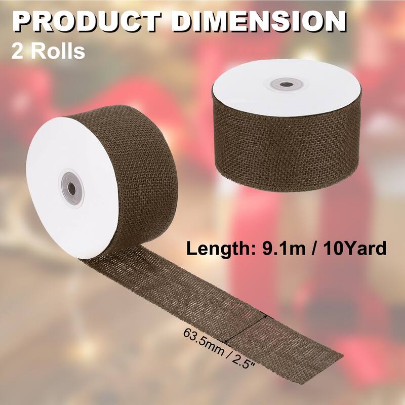 Burlap Fabric Ribbon 2pcs Jute Crafts Roll Wrapping - Brown - 2.5 Inch x 10 Yards