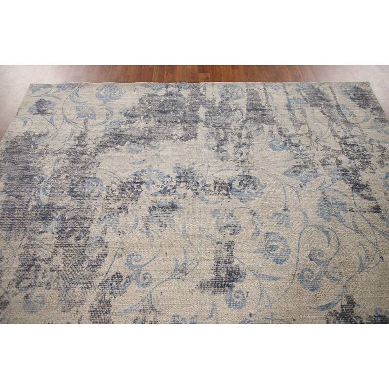 Ivory Abstract Rug Hand-Knotted Wool Carpet - 7'9"x 9'8"