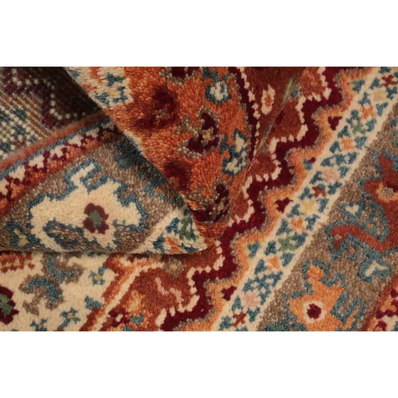 Hand Knotted Oriental 100% Wool Carpet Traditional Geometric Oranges & Rust Viss Runner Rug - 8' 3'' X 2' 7''