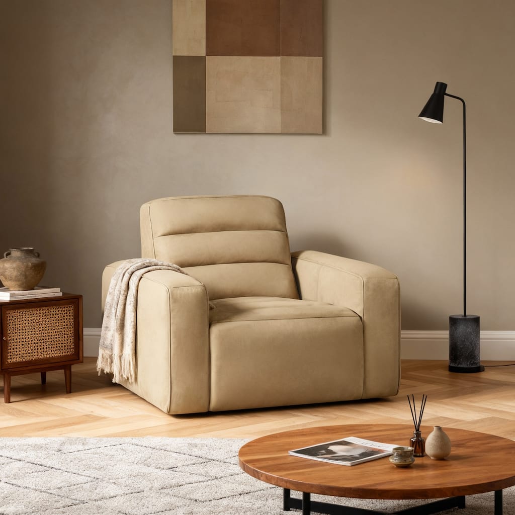 46" W Full-Grain Leather Power Recliner with Zero Gravity, USB & Type-C Charging