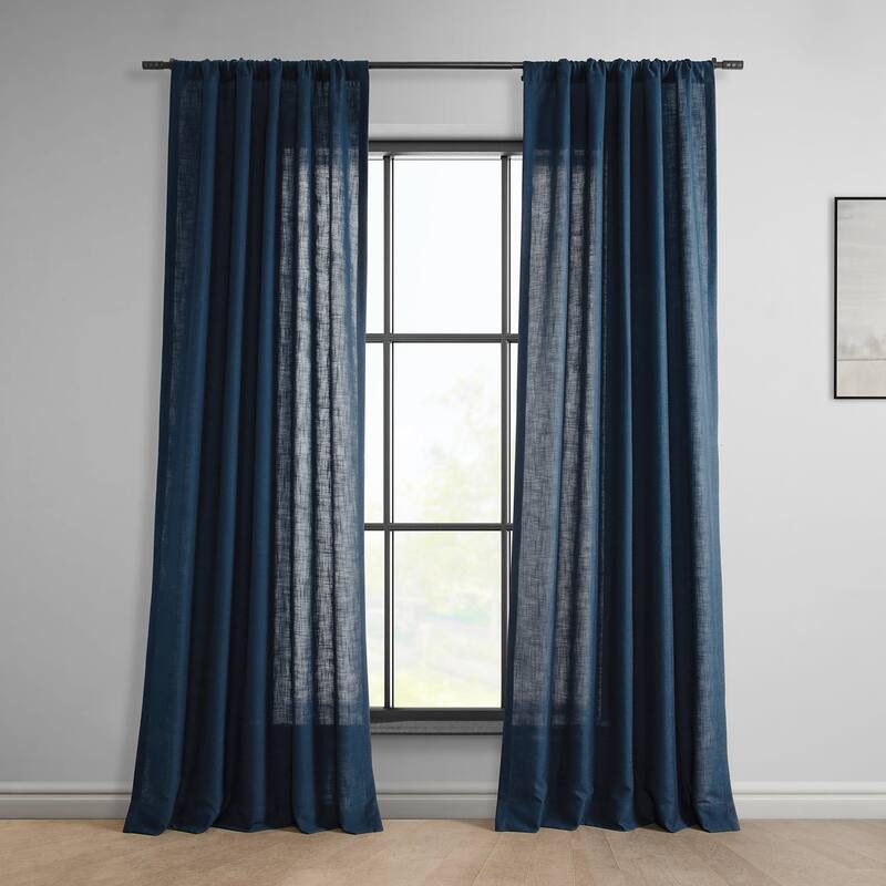 Exclusive Fabrics Classic Faux Linen Curtain (1 Panel) - 50 X 120 - Deep Blue