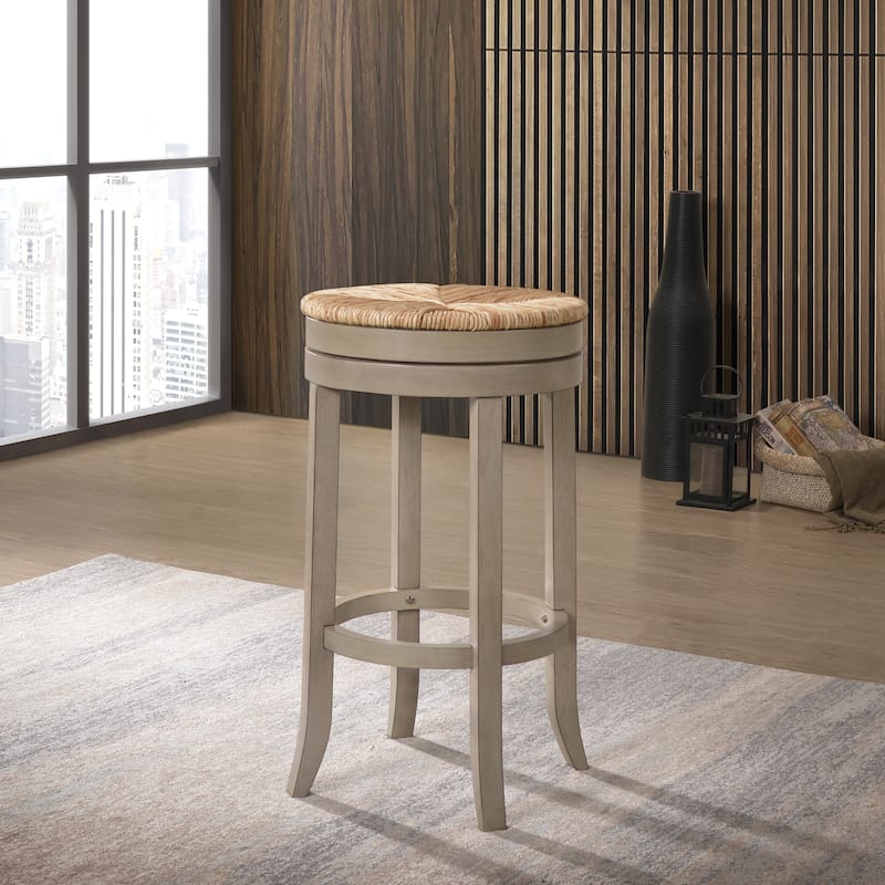 The Curated Nomad Aragon Rush Seat Swivel 30-inch Bar Stool - N/A - Weathered Grey