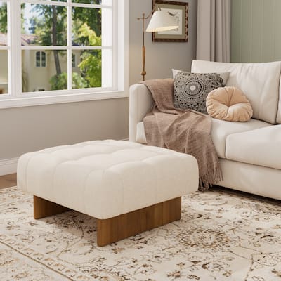 Christopher Knight Home - Vireo Linen Tufted Square Ottoman with Pocket Coil Comfort