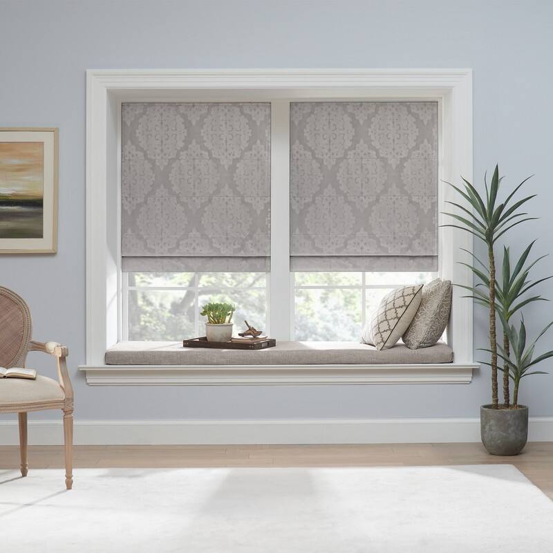 Eclipse Carlton Damask 100% Total Blackout Cordless Roman Shade - 27x64 - Silver