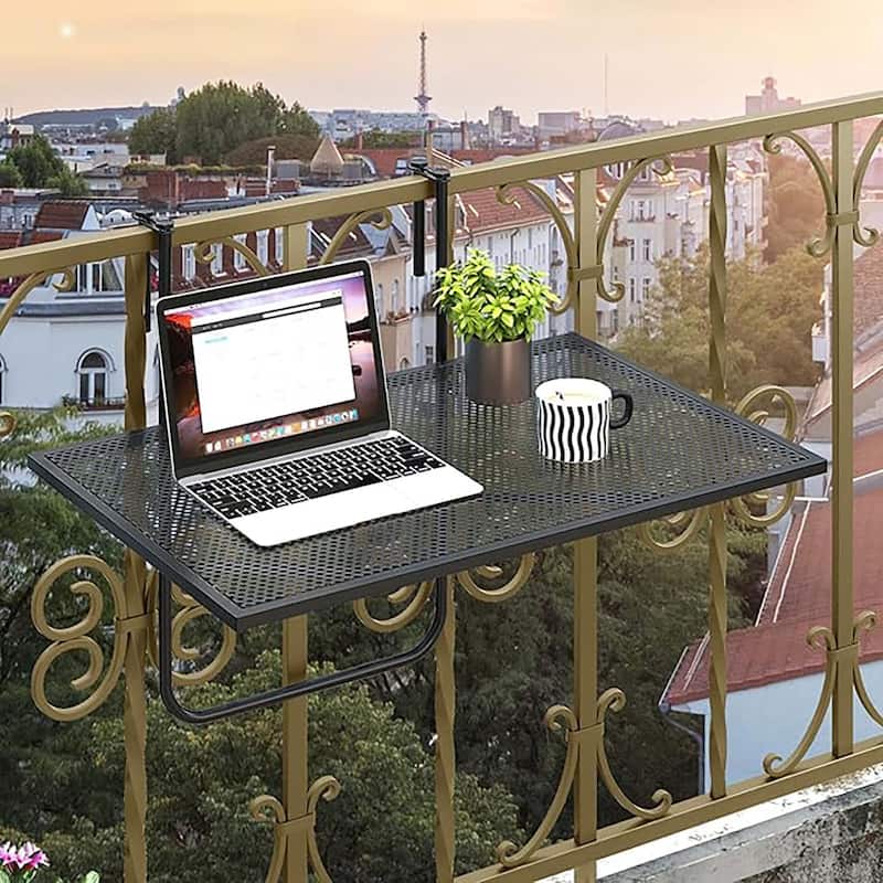 Balcony Railing Hanging Folding Table Plant Stand w/ Adjustable Hooks