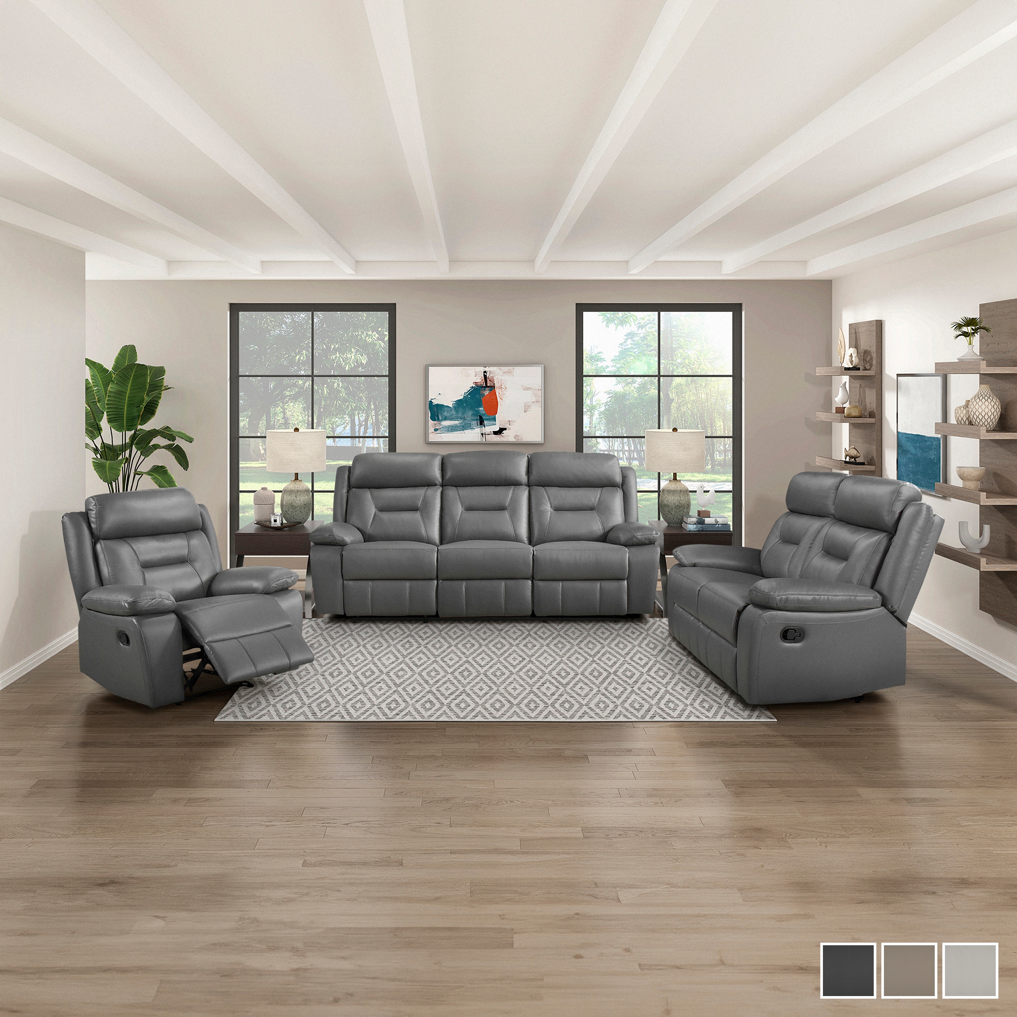 Fremont & Park Papyrus 3-Piece Leather Match Manual Reclining Sofa Set