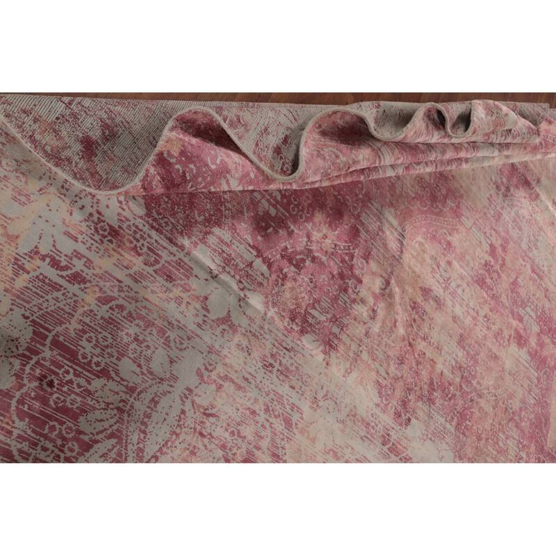 Abstract Indian Square Area Rug Handmade Silk Carpet - 13'11"x 13'9"