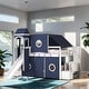 preview thumbnail 1 of 18, Impression Full Size Playhouse Inspired Bunk Bed with Slide Pink Tent and Tower, Sturdy Construction & Unique Design, Blue Blue