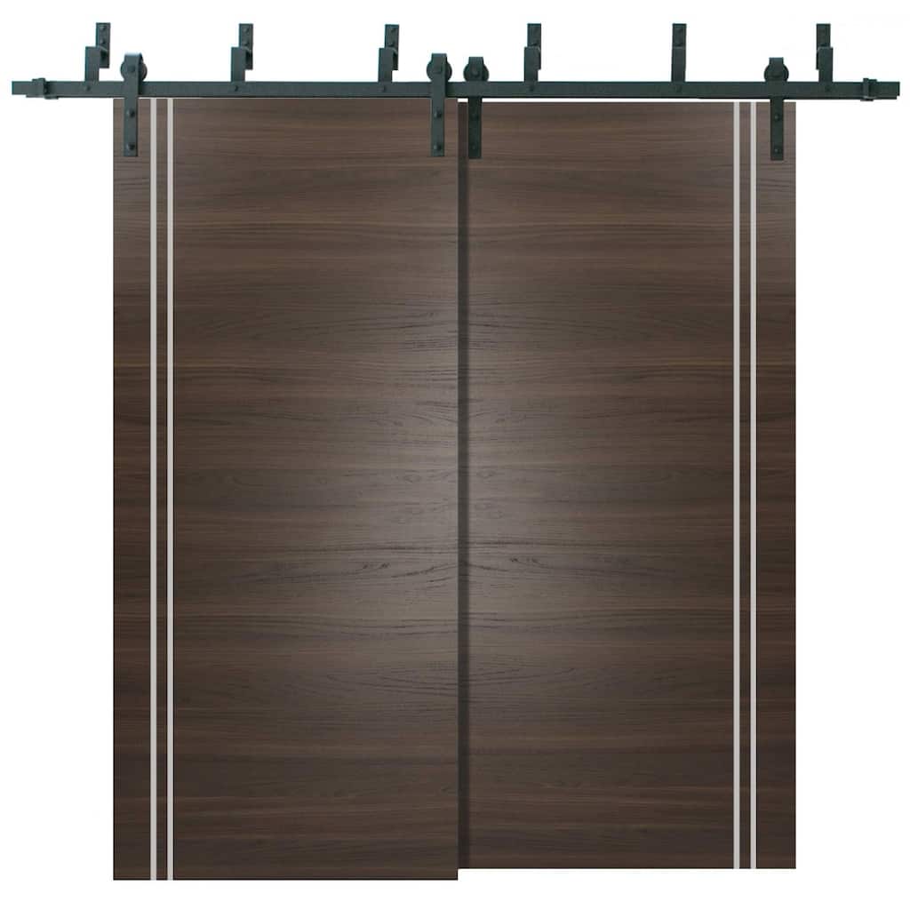 Barn Bypass Doors 72 x 80 Planum 0310 Chocolate Ash with Sturdy 6.6ft