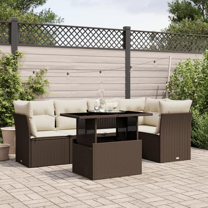 6-Piece Modular Outdoor Sofa Set - 21.7 x 39.4 x 28.7 in - Brown and cream