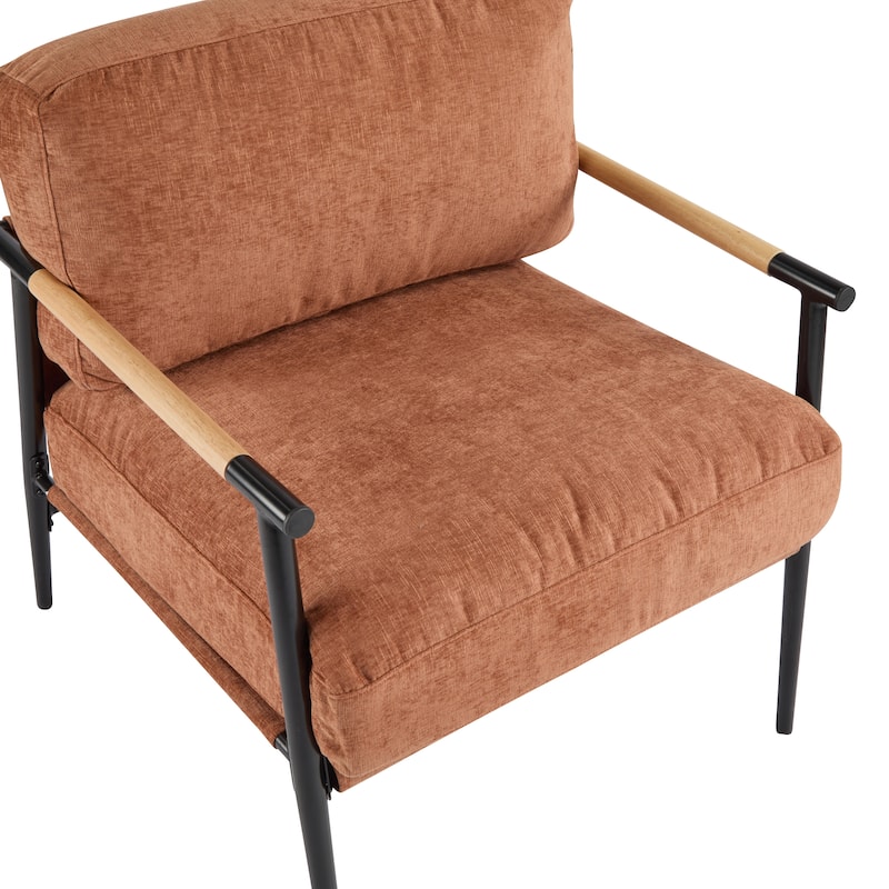 27.56" Modern Accent Chair with Plush Cushions, Metal Frame, and Wooden Armrest Design -for Living Room, Bedroom