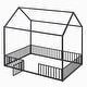 preview thumbnail 4 of 26, Full Size House Design Platform Bed, Metal Floor Bed Frame with Fence, Door and Roof, No Box Spring Needed for Bedroom