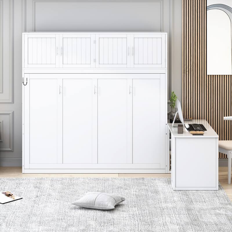 Roomfitters Queen Murphy Bed with Adjustable Desk and Two Large Storage Cabinets, Wall Mounted Space Saving Sleeper