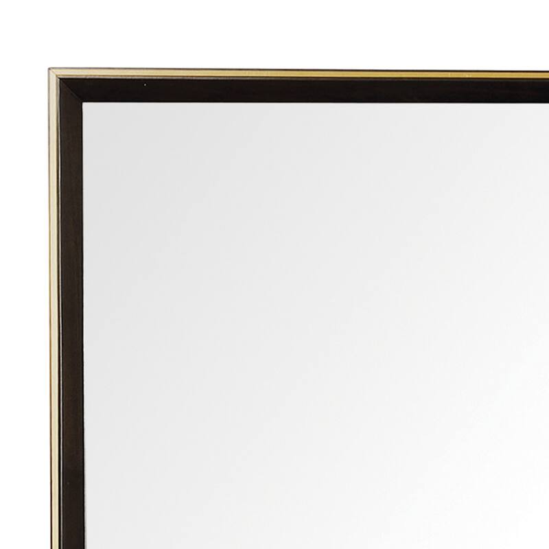 Rectangular Wooden Frame Mirror with Gold Trim, Espresso Brown