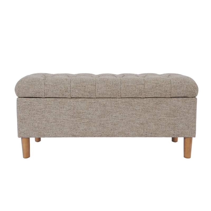 HomePop Button Tufted Top Storage Bench with Wood Legs - Midtone Gray Woven
