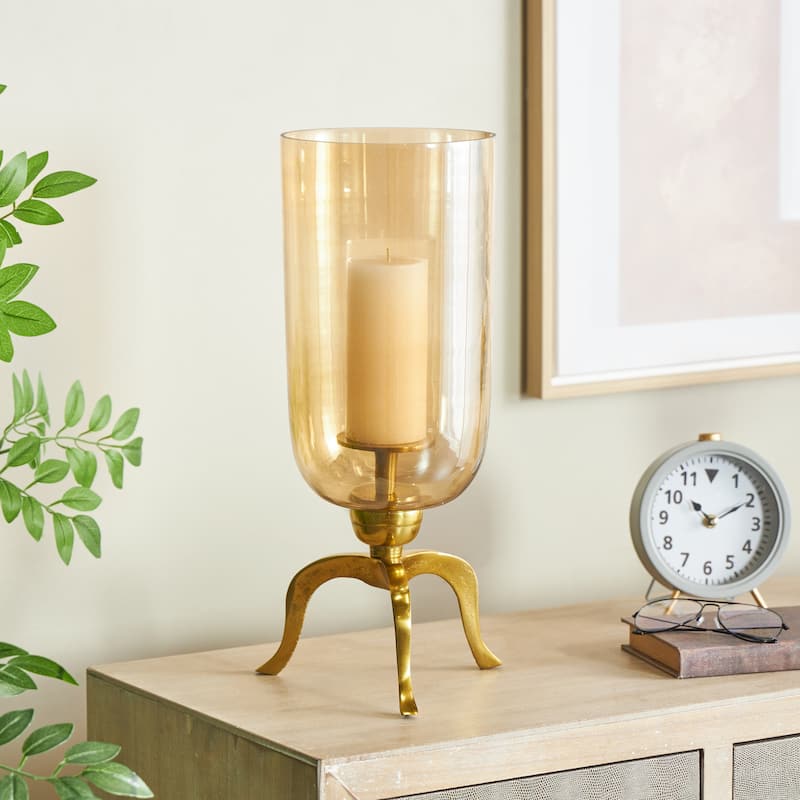 Aluminum Metal Single Candle Hurricane Lamp - Gold - Roche River Decor