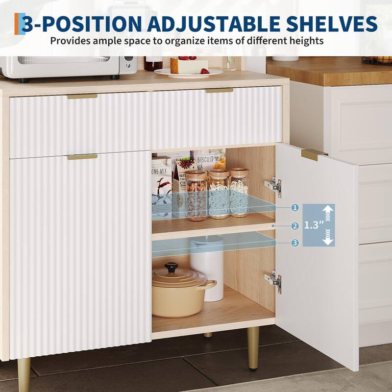 Fluted Sideboard Buffet Cabinet with Storage, Modern Coffee Bar Cabinet with 2 Drawers & Adjustable Shelves