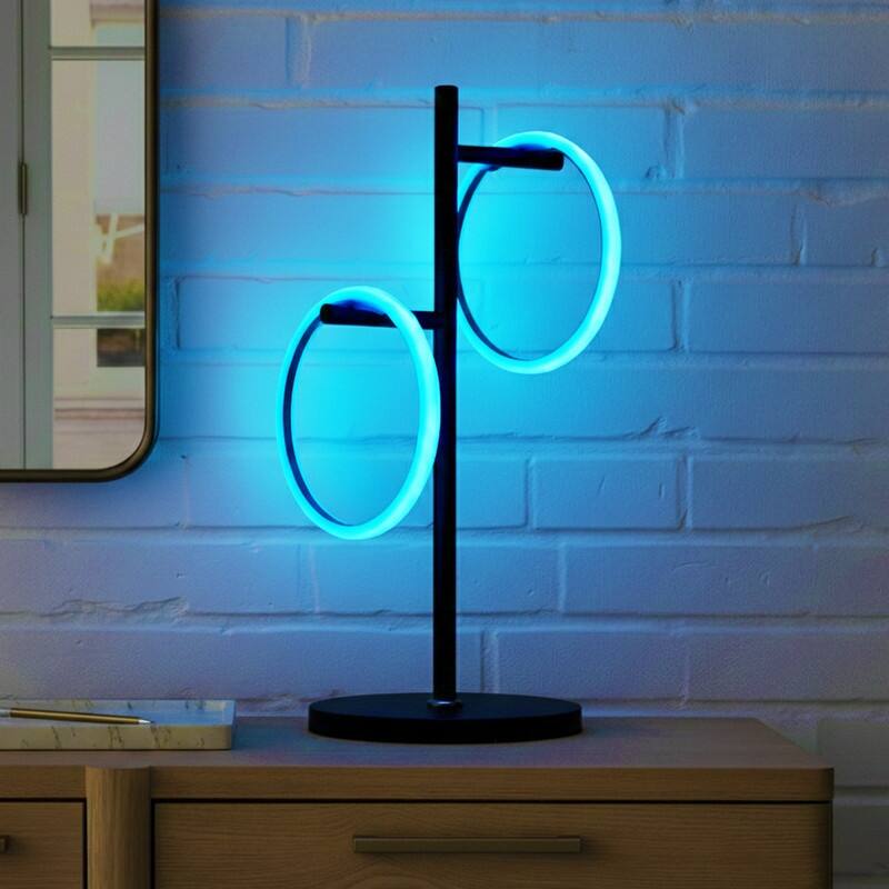 Brightech Saturn 21 in. Classic Black Industrial Integrated LED Desk Table Lamp with Built-In Color Changing Function
