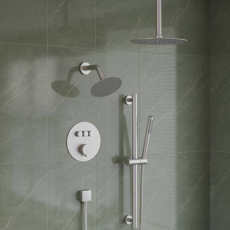 Ceiling/Wall Mount Multifunction Dual Shower System 10 in. 3-Function Round Shower Head With Hand Shower