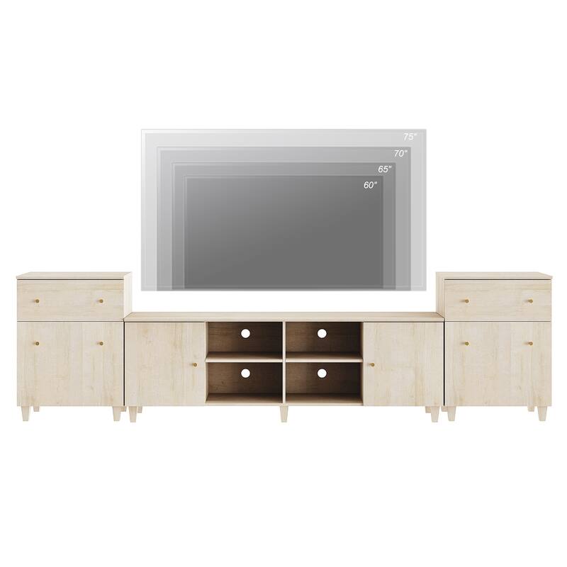 WAMPAT 3 in 1 TV Stand with Cabinets and Drawers for 75 inch TVs
