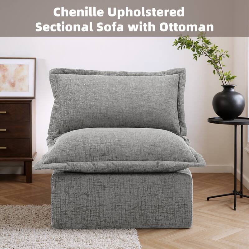 32"W Chenille Upholstered No Assembly Armless Accent Chair