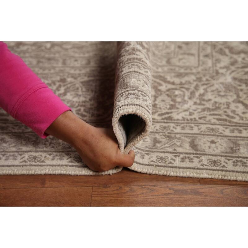 Hand Knotted Oriental 100% Wool Carpet Traditional Floral Beige & Ivories Mashad Area Rug - 12' 1'' X 9' 5''