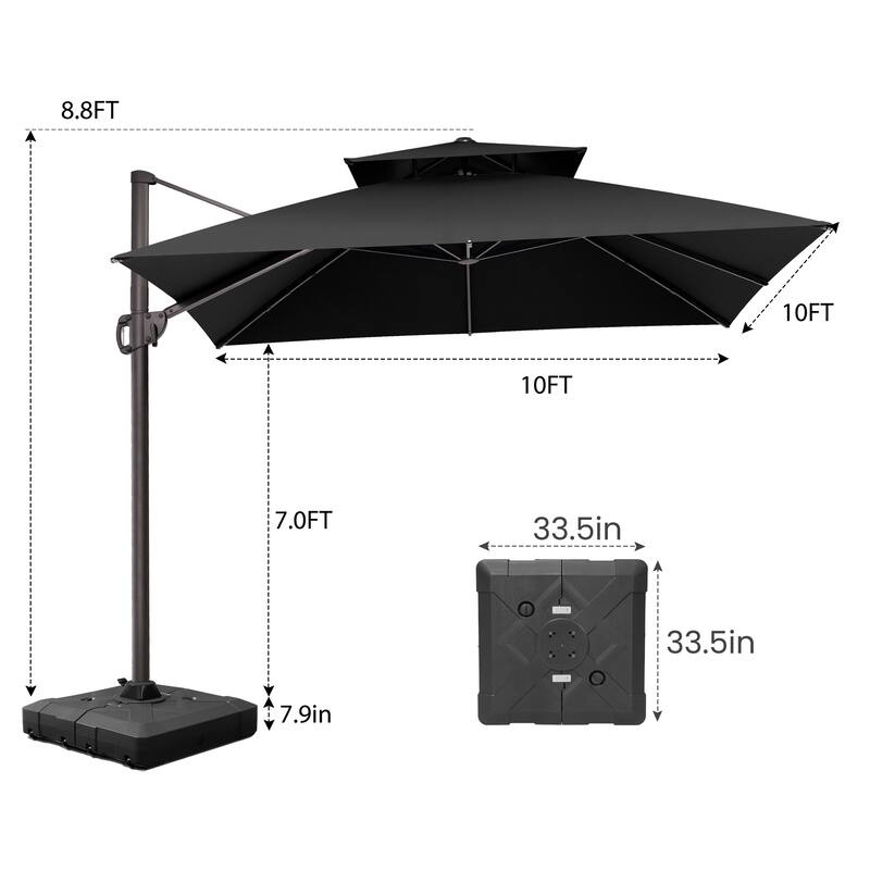 Pellebant Outdoor 10 FT Square Cantilever Patio Umbrella with Wheel Base