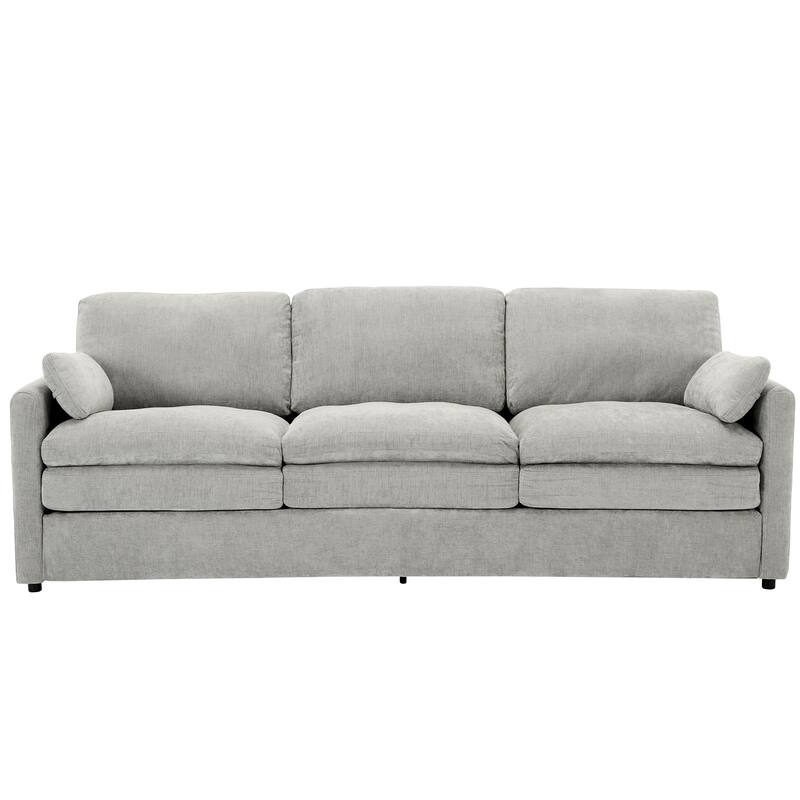 Modern Chenille Comfy Upholstered 3-Seat Sofa, Comfy Cloud 3-seater Sofa w2 Lumbar Pillow Plush Cushion Sofa Couch