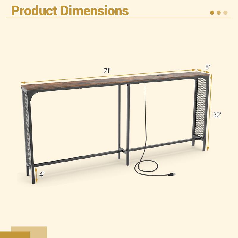 Gymax 71'' Console Table w/Power Outlet Metal Frame for Hallway Foyer